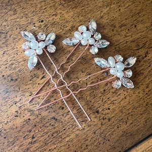 Rose gold crystal hair pins